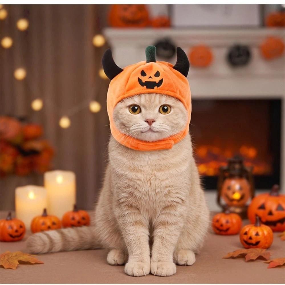 Fashionable Pumpkin Pets Hat Plush Ox Horn Cat Cap Creative Halloween Dog Hat Pet Accessories