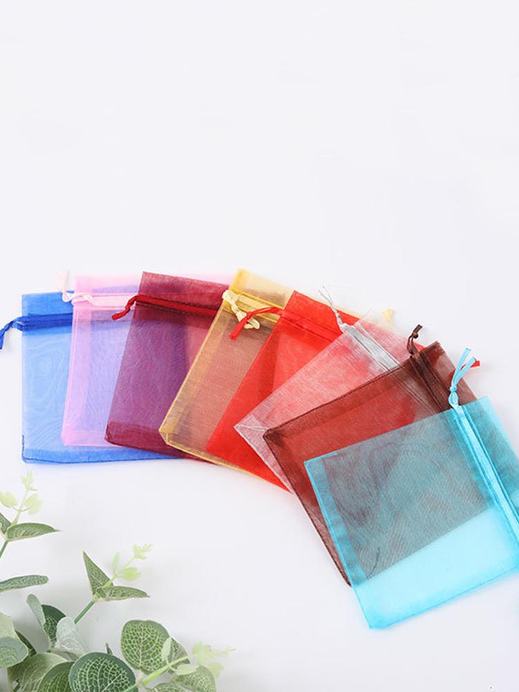 100PCS Various colors and sizes Organza Drawstring Bag Jewelry Packaging Bags Wedding Gift Storage Drawstring Pouches