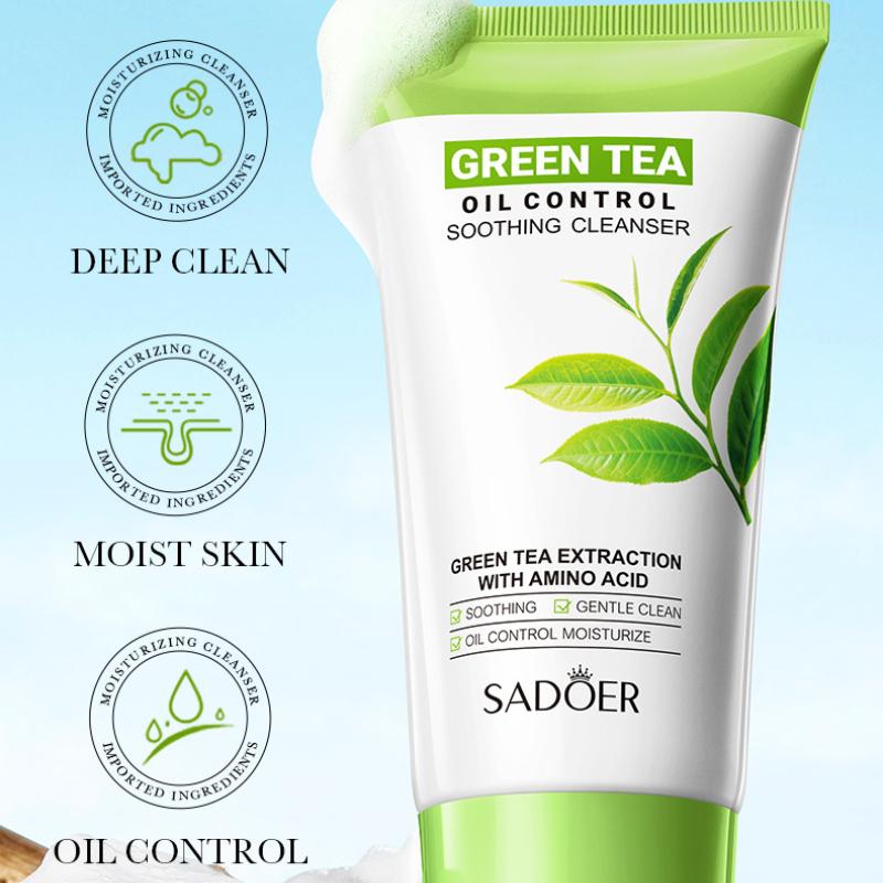Очищающее средство для лица 150 г SADOER Green Tea Cleansing Peach Moisturizing Cleanser