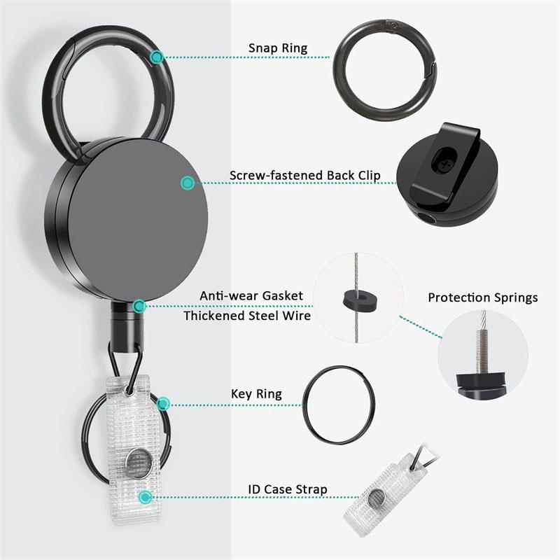 Выдвижные держатели для бейджей-брелоков, металлические, сверхпрочные, с карабином, клипсой для ремня и кольцом для ключей, для держателя имени и ID-карты