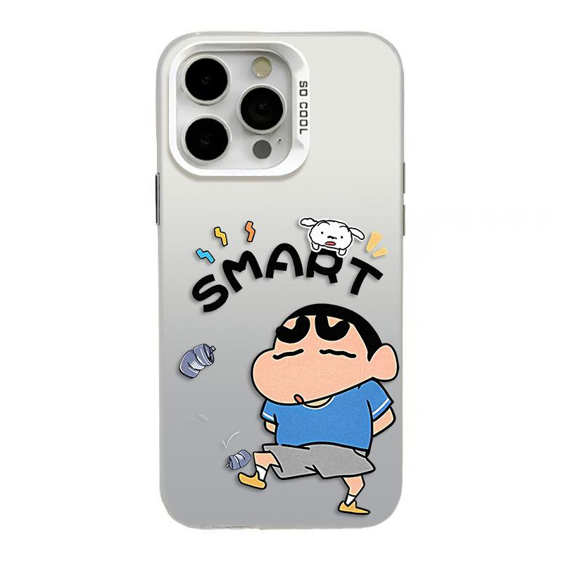 Модный Серебристый Чехол-Книжка Shin-chan для Телефона, Совместимый с Apple 11, 12, 13, 14 Plus и 15 Pro Max