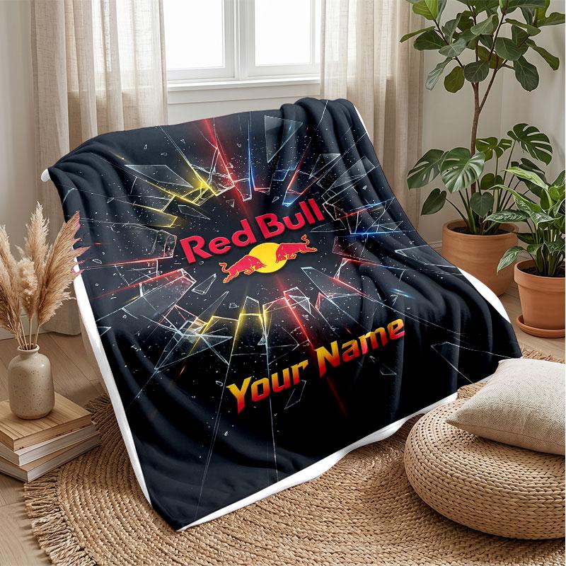 RB Leipzig FC Custom Name Text Flannel Blanket Soccer Logo Personalized Fleece Throw Blanket Special Gift For Sofa Bedroom Home