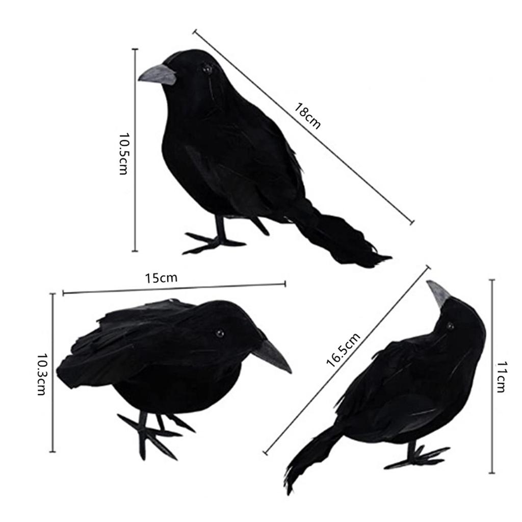 6x Simulation Halloween Crows Birds Raven Prop Handmade Animal Model Black Feathered for Party