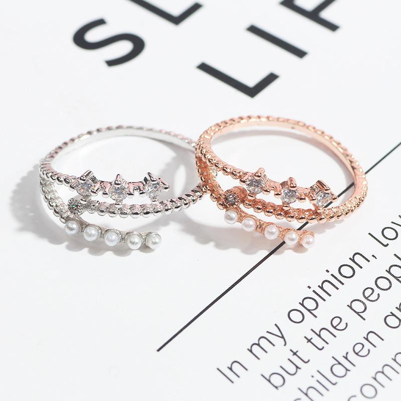 Stylish Korean Fashion Lightweight Adjustable Pearl And Zirconium Ring For Women