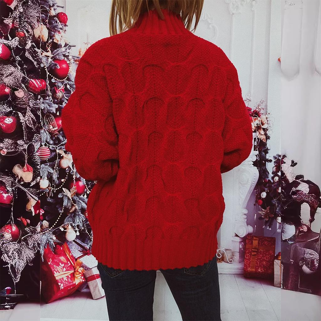 Женская мода осень и зима рождественский свободный круглый вырез пуловер вязаный свитер