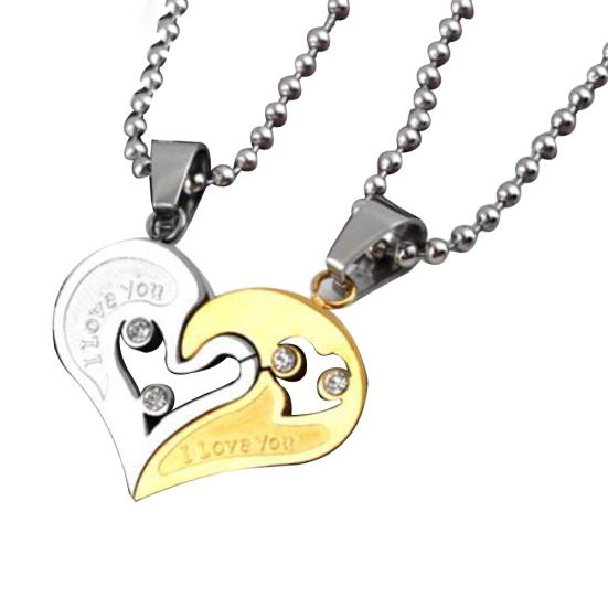 2 шт./компл., ожерелье для пары с кулоном «Я люблю тебя», инкрустированное стразами, в форме сердца