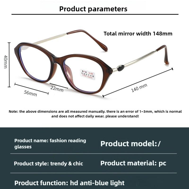 Fashionable Small-Frame Oval Reading Glasses Women'S Ins Style Blue Light Blocking Retro Black-Frame Presbyopia Glasses
