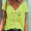 Fashion Spring Little Bee Print Blouses Short Sleeved V-Neck T Shirts Casual