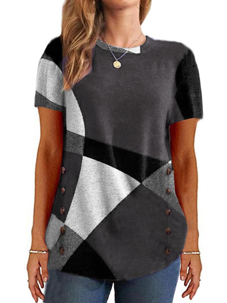 JPNTKY Women's Fashion Casual Summer Spring Short Sleeve O-Neck Blouses & Shirts