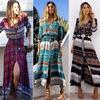 Women Bohemian Long Dress Floral Print Retro Hippie Chic Boho Dress Beach Dress