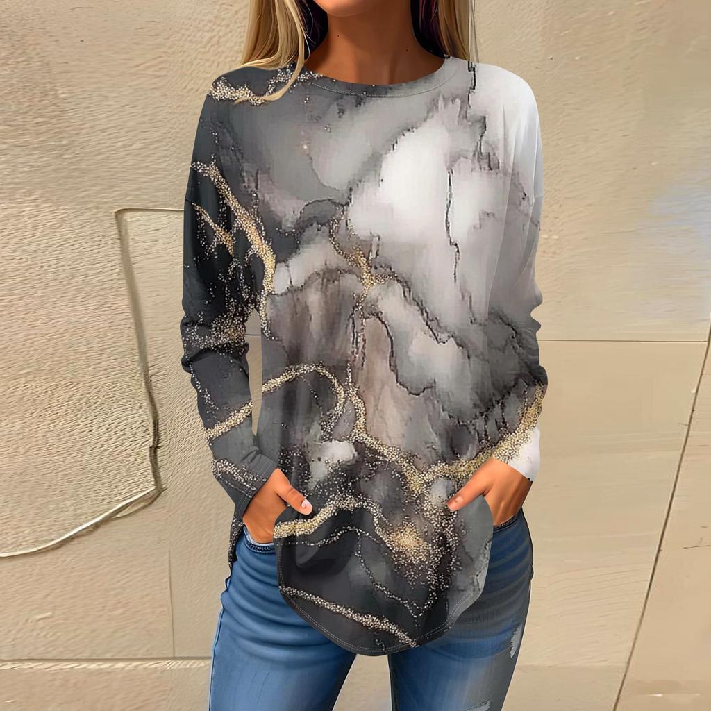 Женский модный пуловер с круглым вырезом и длинными рукавами с принтом