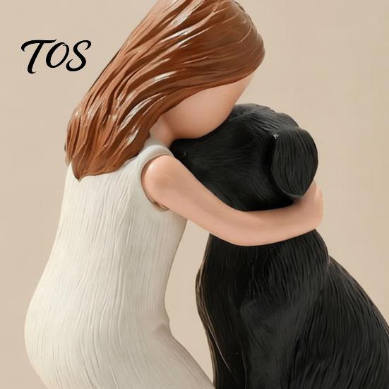 Dog Lover Gifts Girl Hugging Resin Figurine, Hand-Painted Pet Companion Sculpture, Brown Black Healing Animal Sculpture Desktop Ornament, Remembrance