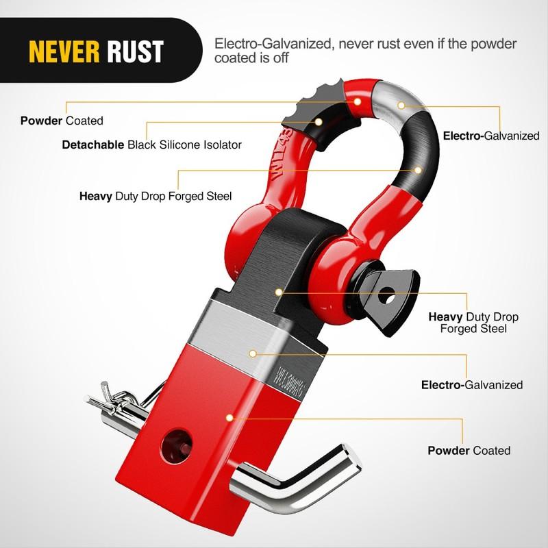 Nilight Shackle Hitch Receiver Off-Road 3/4' D Ring W/Trailer Pin 2Inch Heavy Duty Solid Recovery Towing Kit for Trucks Jeeps
