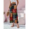 Модные винтажные широкие брюки с цветочным принтом, летние пляжные свободные повседневные брюки, женские модные элегантные брюки с высокой талией больших размеров 24522