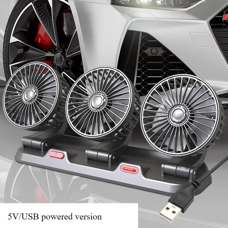 Triple Head Vehicle Cooling Fan Wide Voltage 12V 24V Compatibility Heavy Truck Air Blower High Wind Output Adjustable Angle
