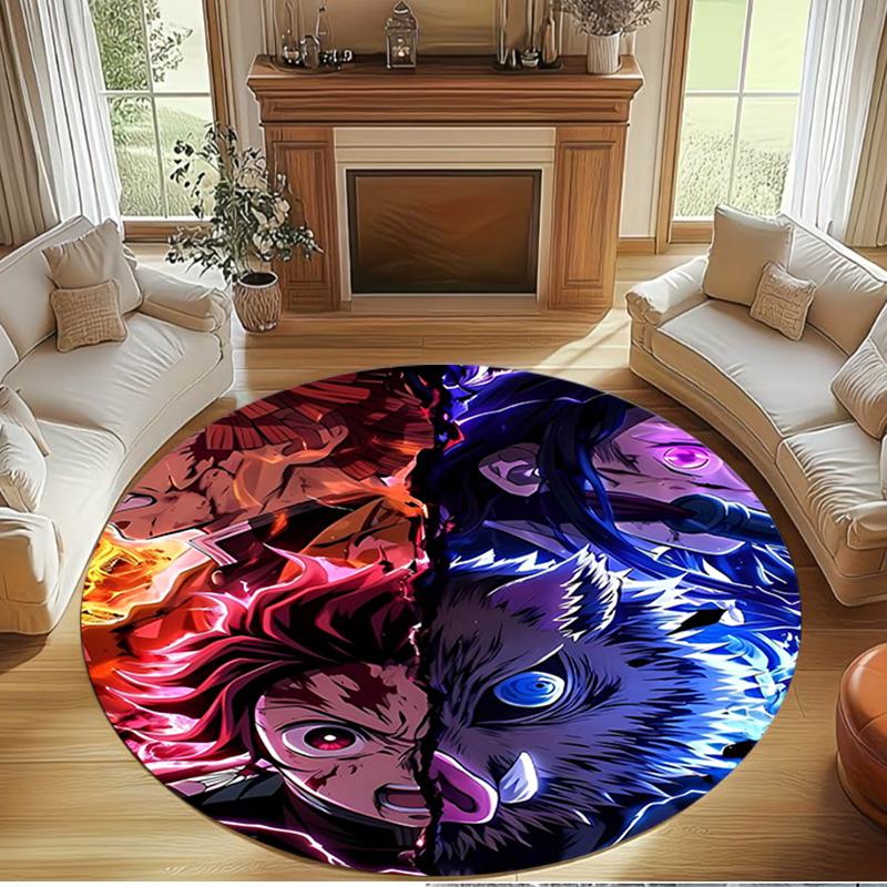 Demon Slayer Print Round Rug, Washable Floor Carpet, For Entryway Dorm Laundry Room Office Study, Home Decor Birthday Christmas Gift