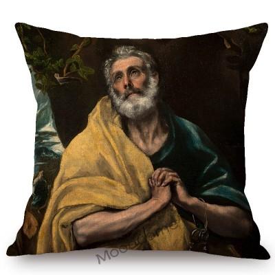 El Graco Famous Oil Painting Jesus Virgin Maria Christian Art Religion Church Decoration Sofa Pillow Case Linen Cushion Cover