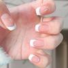 New French Style Fake Nails With White Edges And Pink Wearing Short High-end Art Minimalist Rem H5E9