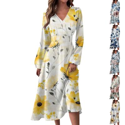 Женское осенне-зимнее повседневное модное длинное платье с V-образным вырезом и длинными рукавами в полоску, подходящее для повседневной жизни и вечеринок