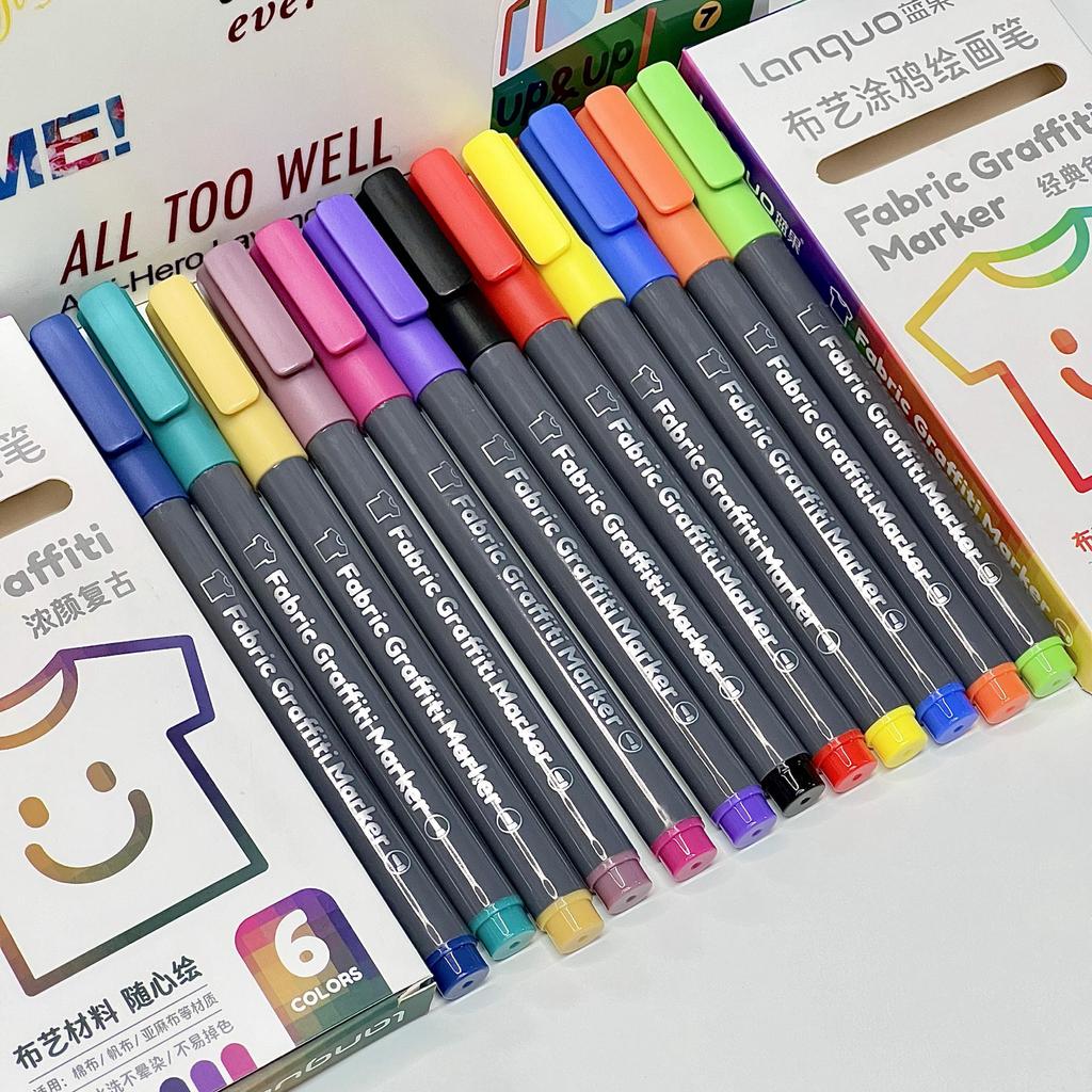 Набор из 6 маркеров для граффити по ткани, моющиеся и многоразовые, для рисования на хлопковом холсте, льне, для школы рисования своими руками