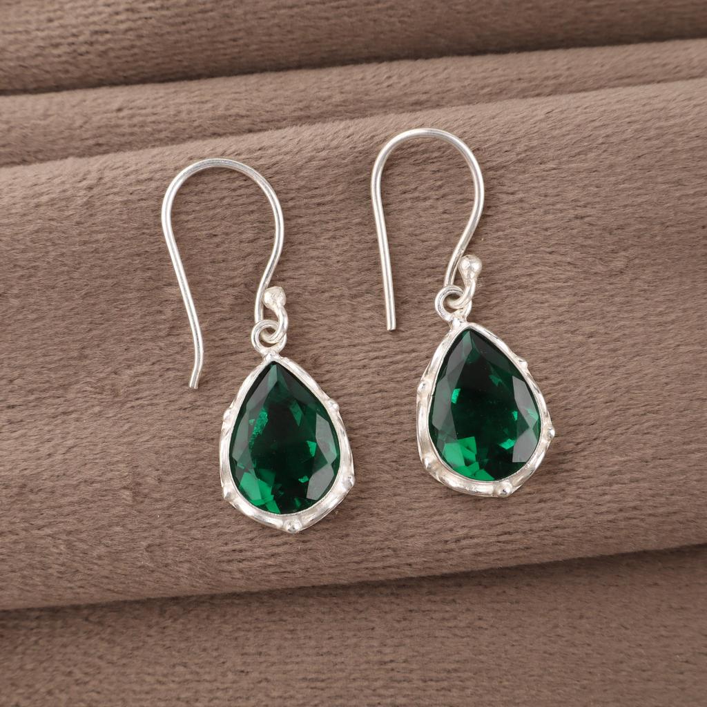 Green Emerald Gemstone Earrings Jewelry, Handmade Gorgeous Silver Earrings , 925 Sterling Silver Jewelry For Wedding Gift