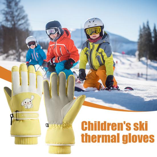 Детские лыжные перчатки для холодной погоды, сноубординга, катания на санях, ветрозащитные бархатные теплые варежки с сенсорным экраном