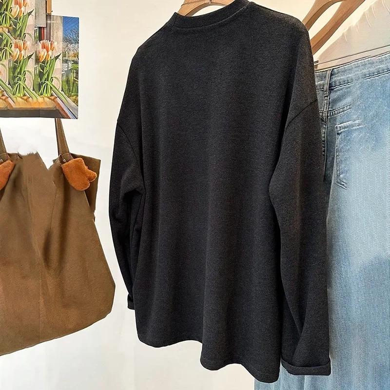 Толстовка для женщин Оверсайз Флис Утепленная Свободная Круглый вырез Повседневная Пуловер Длинный рукав Зимняя Толстовка Топ