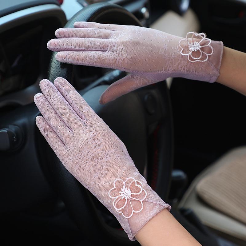 Женские перчатки для защиты от солнца Весенние и летние тонкие кружевные перчатки с сенсорным экраном Водительские дышащие уличные солнцезащитные велосипедные перчатки