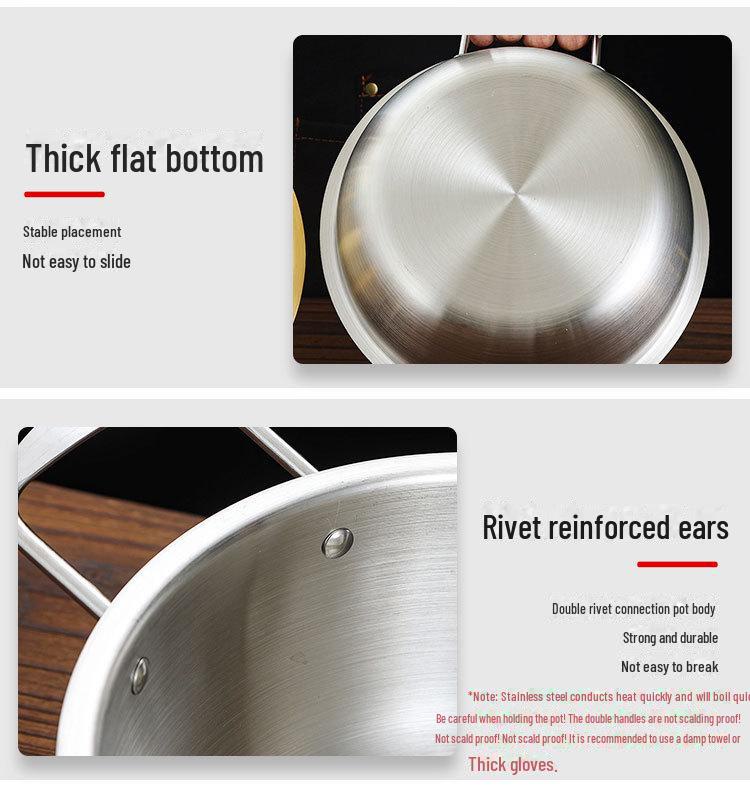 Золотистая корейская кастрюля для рамэна из нержавеющей стали с крышкой — двойные ушки, утолщенная, идеально подходит для лапши, супа или небольших горячих блюд.