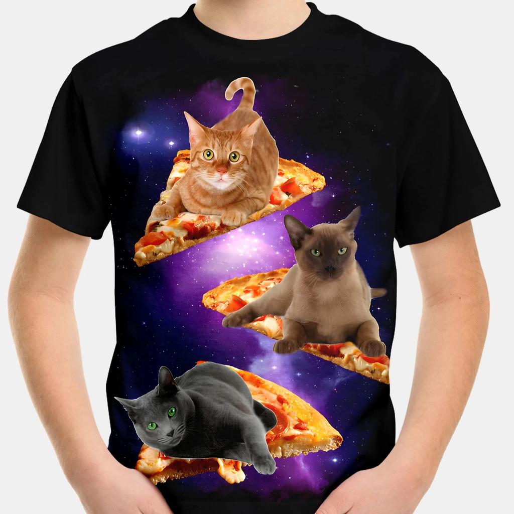 Детская одежда Футболка для девочек и мальчиков с коротким рукавом Детская летняя одежда Футболка с рисунком кота в виде 3D-мультяшной футболки