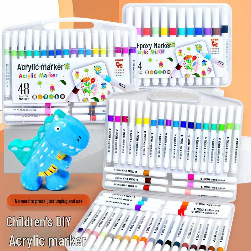Kids' Acrylic Marker Pen Set - Non-Transparent, Student Watercolor Brushes, Waterproof and Water-Based Colors for Art Painting