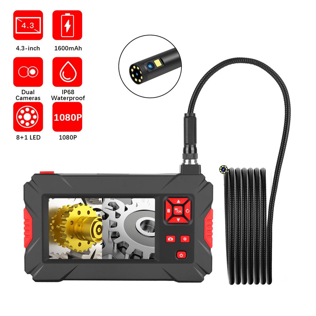 Industrial Endoscope with 8mm Automotive Inspection Camera Waterproof LED Light 4.3 Inch Screen