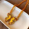 Vintage Rhinestone Butterfly Pendant Necklace - Retro Glass Bead Design, High-End Clavicle Chain for Women