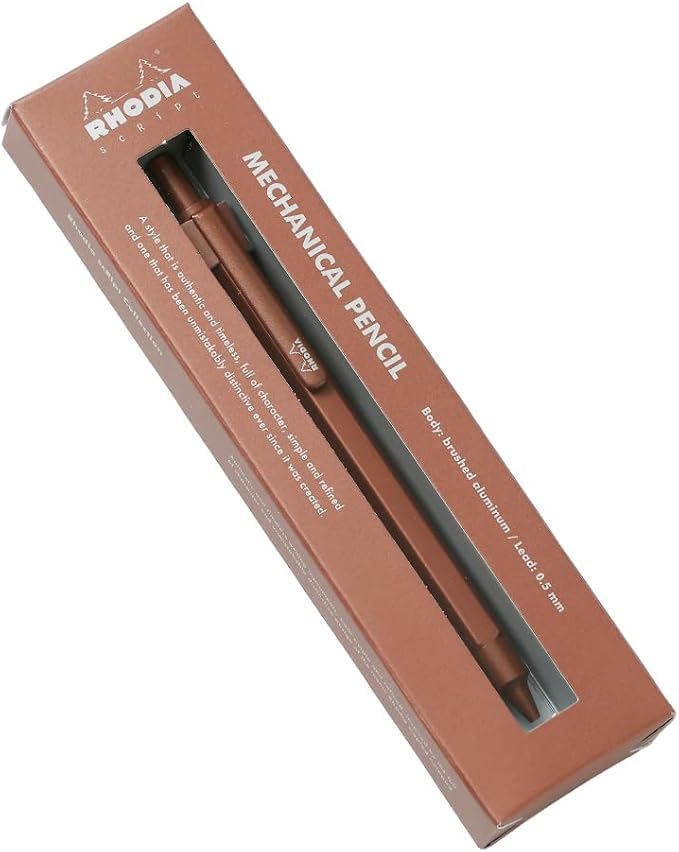 Rhodia Mechanical Hexagonal Aluminum Hairline Maroon RHODIA with Block Rhodia Pencil, Script, 0.5mm, Barrel, Body, Finish, Brown, No. 11,