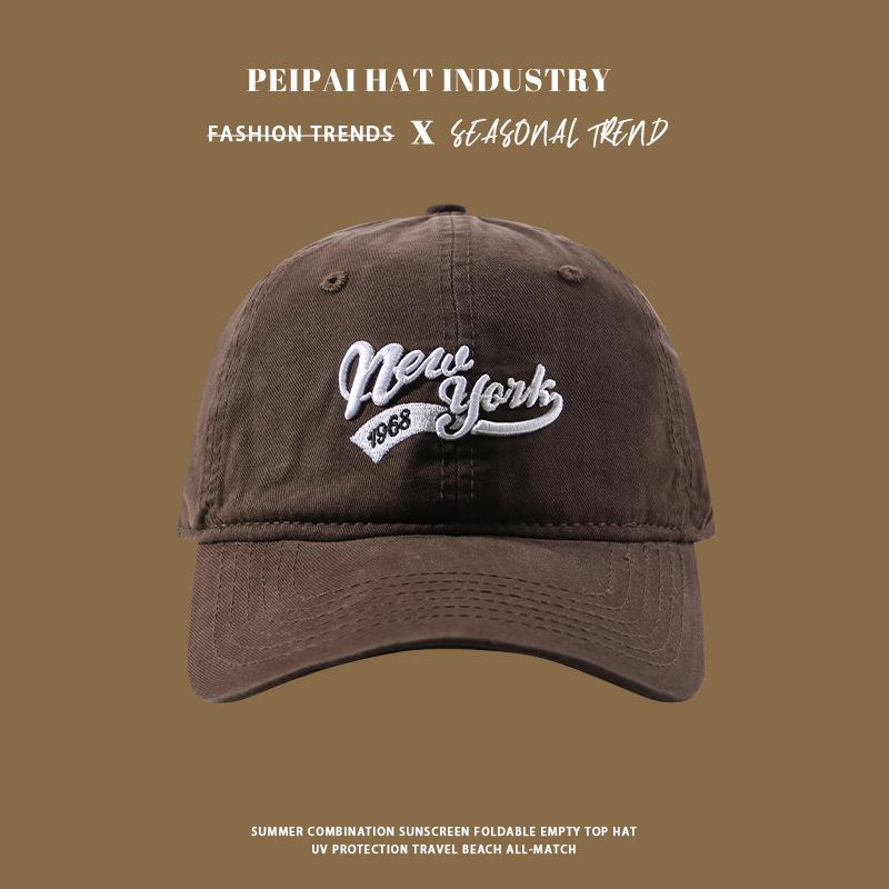 Baseball cap women's high cranial top wide brim cotton soft top English three-dimensional embroidery old peaked cap men