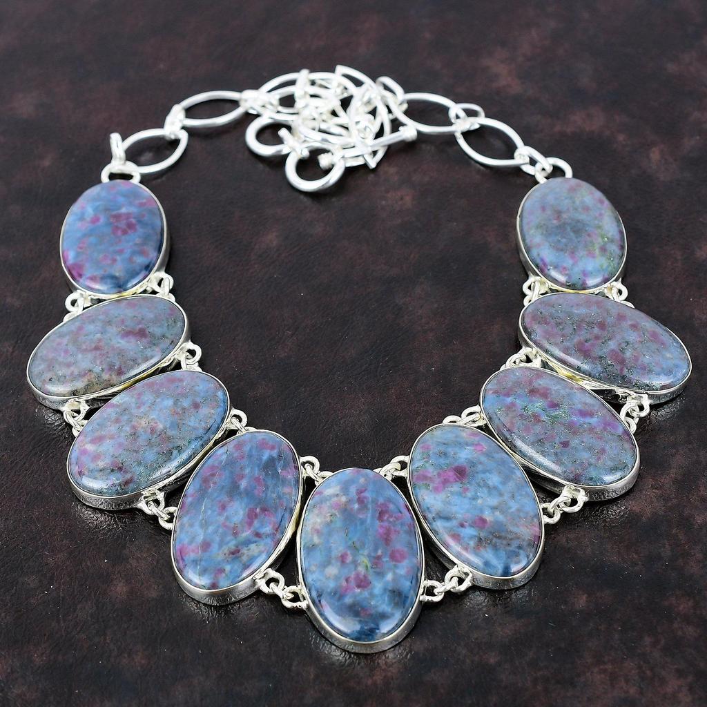 Рубиновое синее ожерелье с кианитом, ожерелье из стерлингового серебра 925 пробы, регулируемая цепочка, ожерелье, драгоценный камень, ювелирное изделие ручной работы, подарок для женщин, уникальные ювелирные изделия