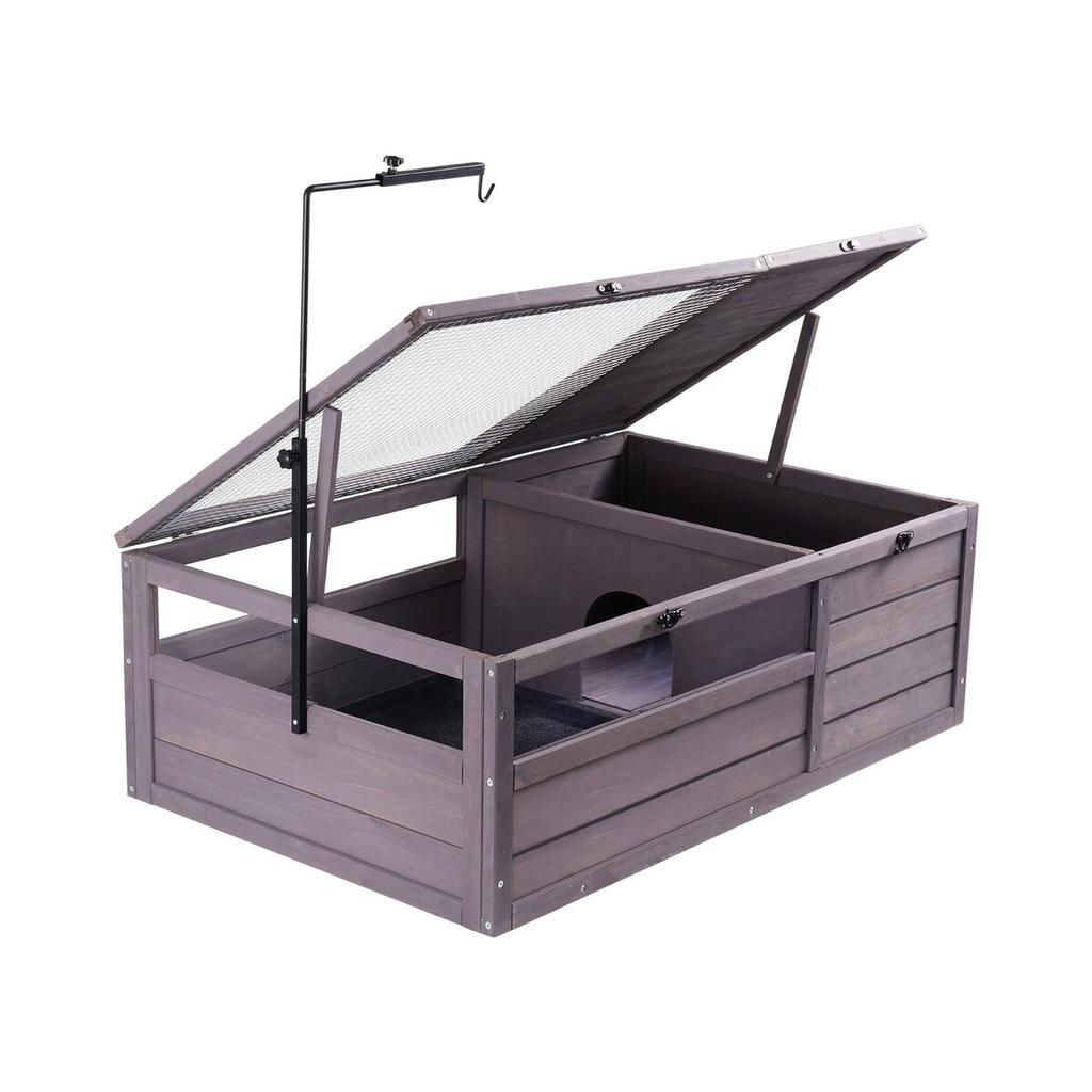 Tortoise Habitat Wooden Tortoise House Indoor & Outdoor 2-Room 38x24x13in