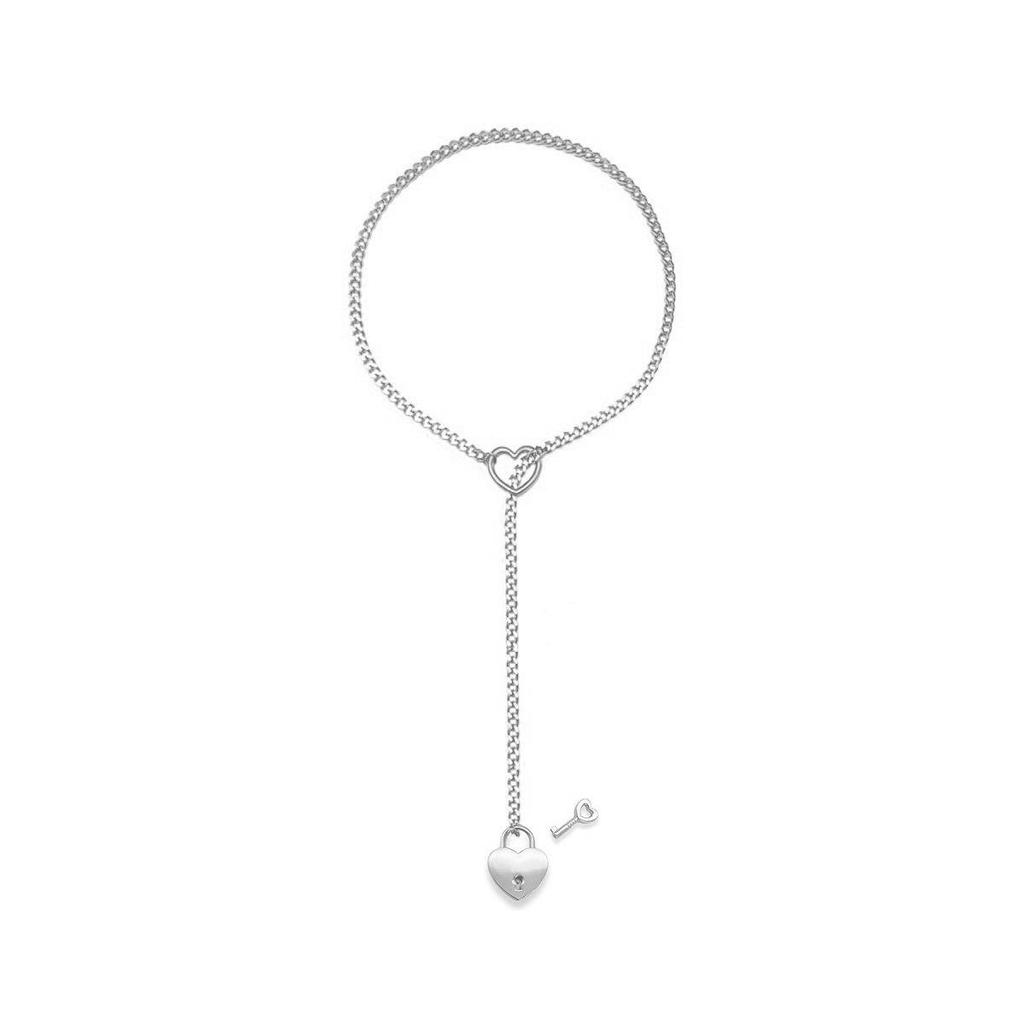 Готическое панк-ожерелье с замком-сердцем - Нержавеющая сталь, серебряное гальваническое покрытие, кубинская цепь