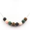 Stones and Minerals. Malachite Beads Necklace from Congo + Black Obsidian + Pink Opal + Stainless Steel Chain.