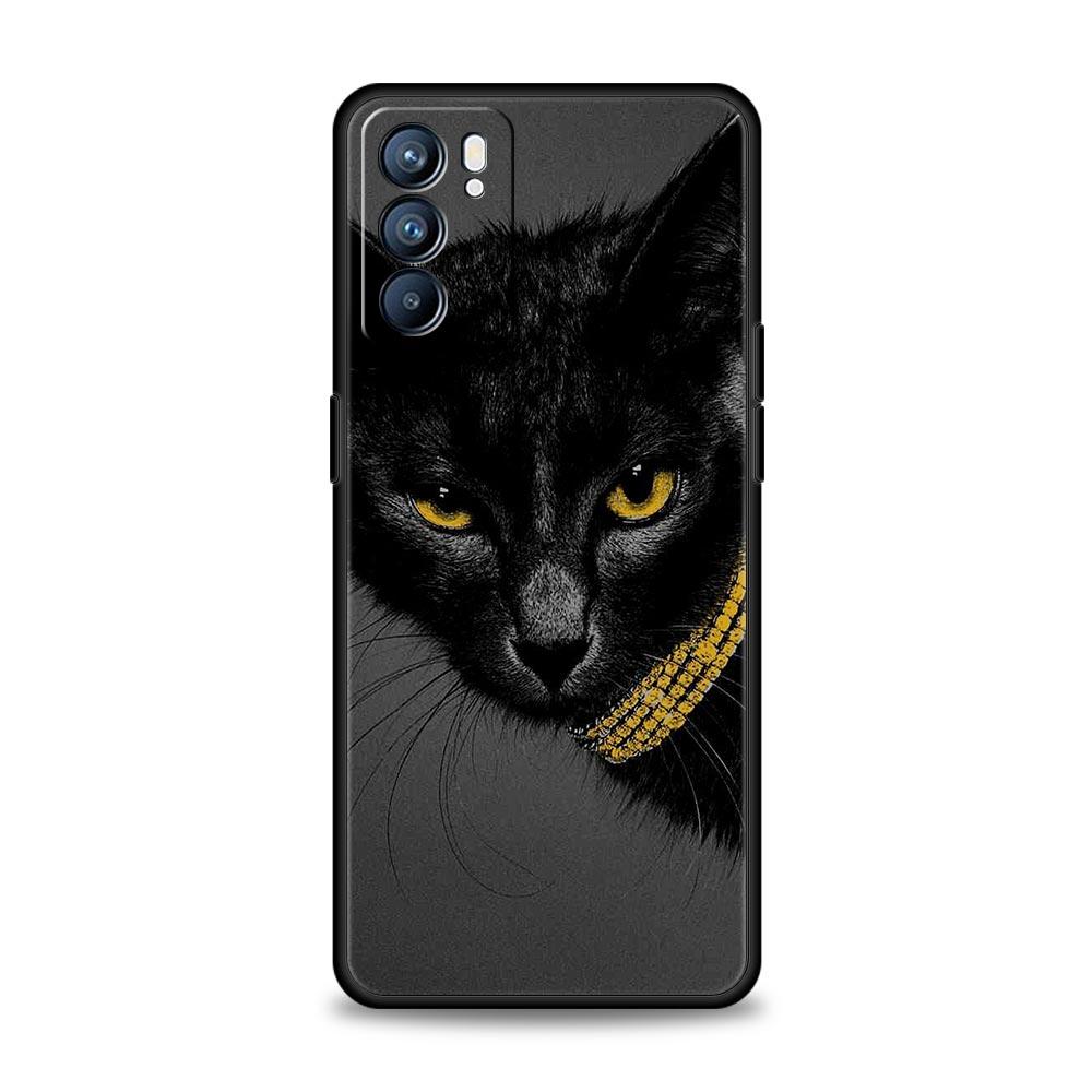 Чехол с черным котом для Oppo Find X6 Pro X5 A54 A53 A52 A9 A15 A95 A17 A16 A76 A74 A57 A31 A3s Reno8 Reno6 Pro 5G