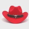 Western Cowboy-Style Wool Felt Hat with Bull Head Accent - Tibetan-Inspired Autumn/Winter Jazz Hat