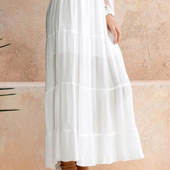 Женские нижние юбки размера плюс, кружевное крючком с открытыми плечами, женское платье, двухслойное белое длинное платье с расклешенными рукавами для отпуска