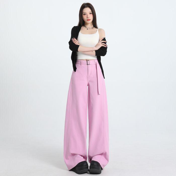 Женские весенние брюки с высокой талией и широкими штанинами Женские весенние ленивые и свободные брюки прямого кроя с драпировкой