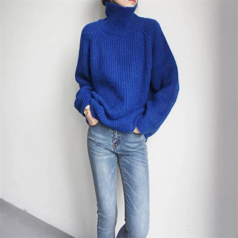 Водолазка женская свободная ленивая универсальная модная повседневная пуловер толстый свитер крупной вязки, стройнящий