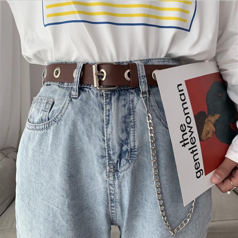 Женский регулируемый ремень с цепочкой.Материал:ПУ.Размер:105*2.8см.Цвета:Чёрный, винный красный