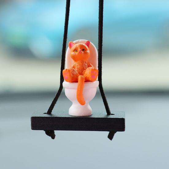 Подвеска для автомобиля в виде унитаза с изображением кота, подвесное украшение для зеркала заднего вида с шнурком, юмористические аксессуары для салона автомобиля