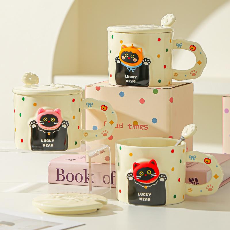 Милая керамическая кружка с кошкой, с крышкой и ложкой, чашка для кофе/воды, парная кружка с подарком, высокая ценность