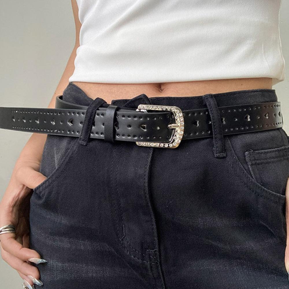 Punk Y2K Wide Belt Jeans Decor PU Leather Waistbands Fashion Rhinestone Waist Belt  Ladies