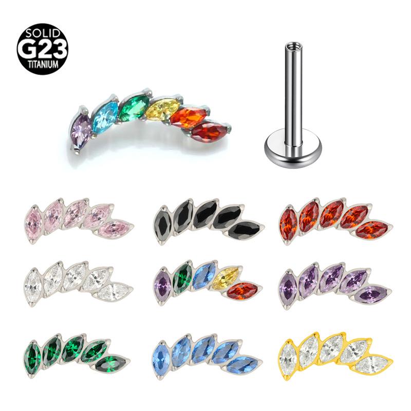 Серьги-пусеты из разноцветного циркония «Маркиза» – F-136 Титановый сплав для пирсинга губы и хряща уха.