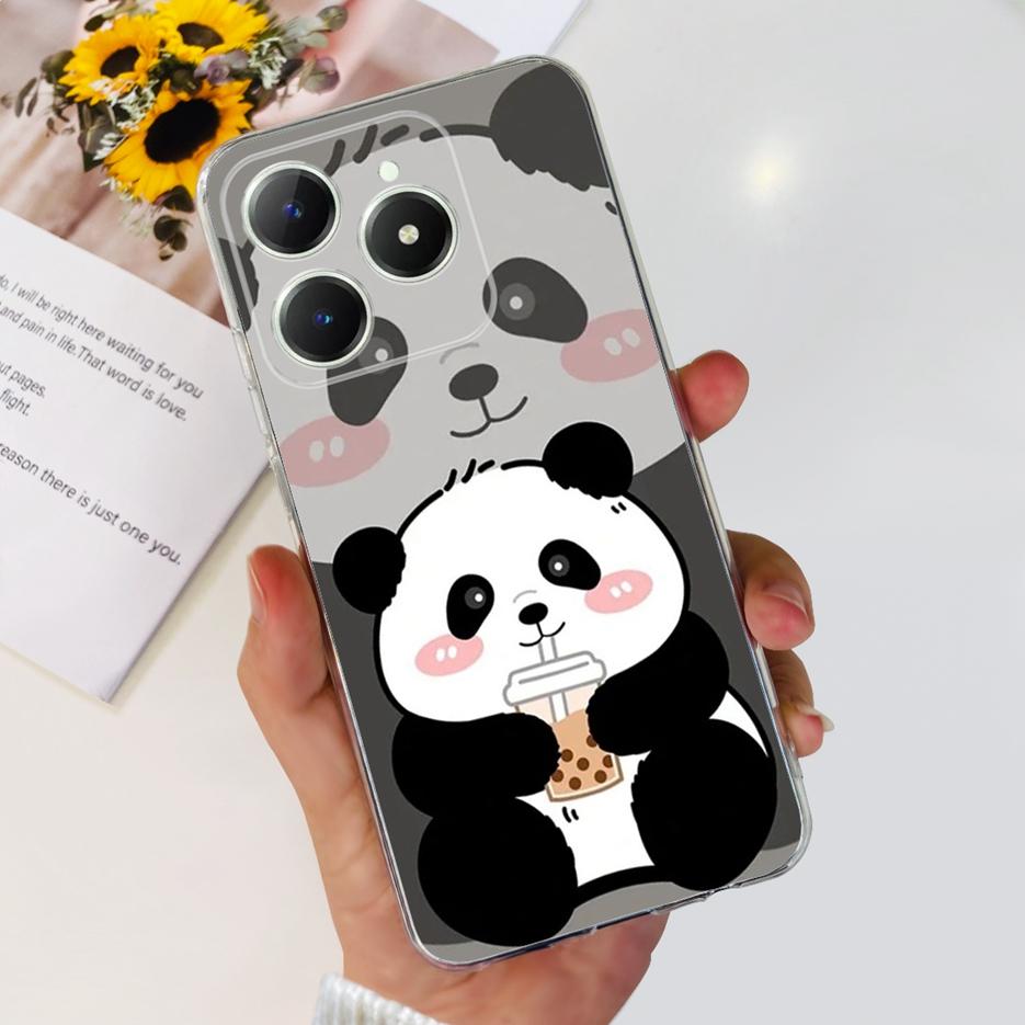 For Realme C61 Case RMX3939 Cute Panda Cartoon Painted Cover Soft Slim Phone Case For Realme C63 C 61 RealmeC61 RealmeC63 Bumper